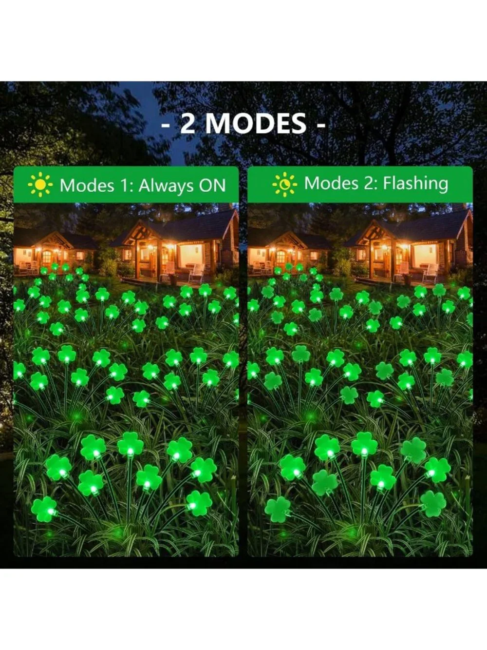 2 Pack St. Patrick's Day Solar Lights - 18 LED Green Shamrock Outdoor Decor